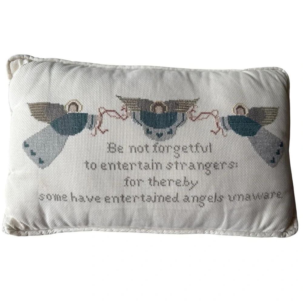 Vintage Cross Stitch Pillow Bible Verse Hebrews Cottagecore Bird Needlework